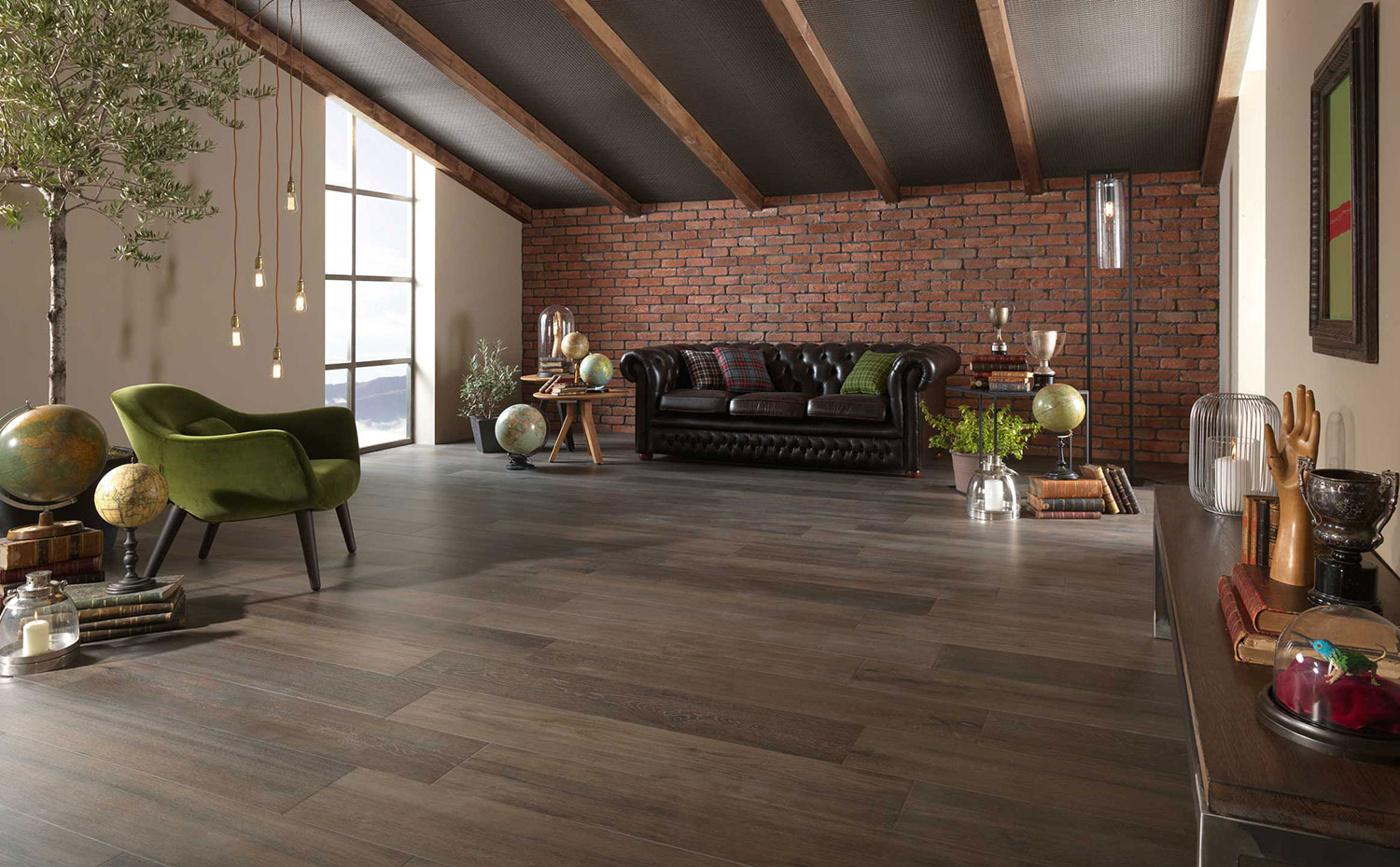 Tile Living Room With Hardwood Insert